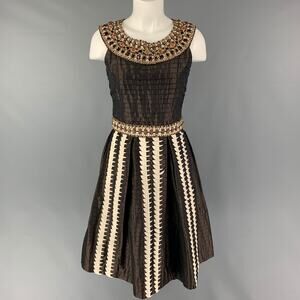 OSCAR DE LA RENTA SS08 Size 6 Brown Silk Pleated A-Line Dress